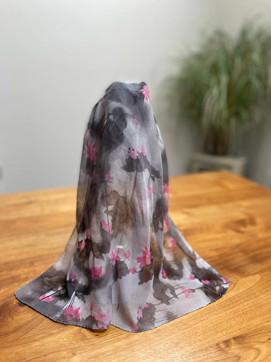 Scarf - Grey marble  flower print scarf